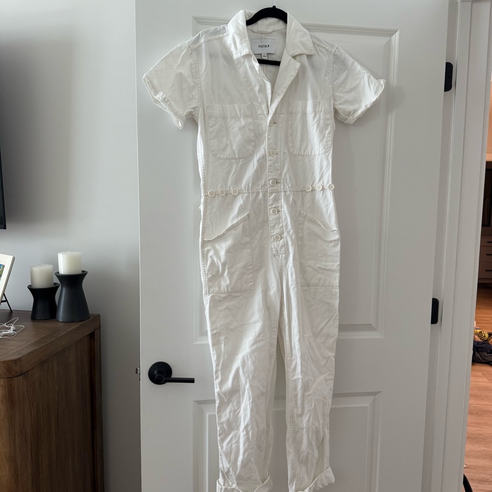 Pistola White Button-Up Utility Jumpsuit. Size XS